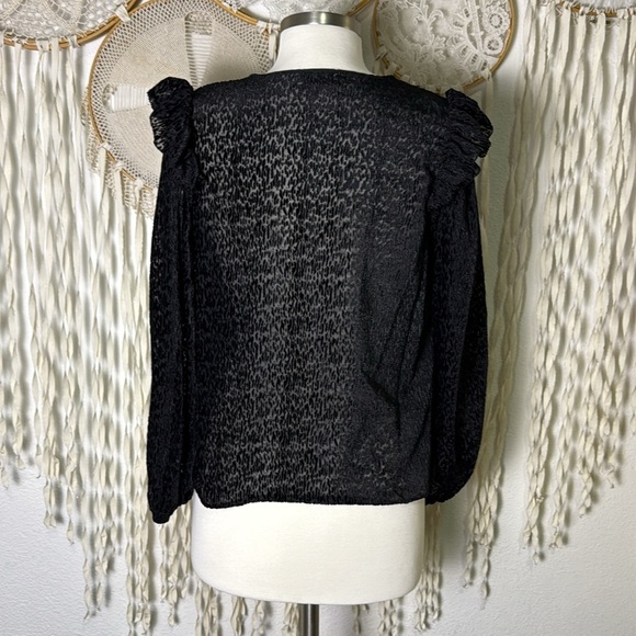 Tanya Taylor Lucy Devore Pullover Burn Out Printed Blous Ruffled Shoulder XS - Picture 9 of 14